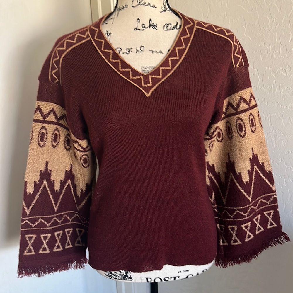 Vintage The Red Eye Southwestern Fringe Pullover Sweater Boho Casual Western
